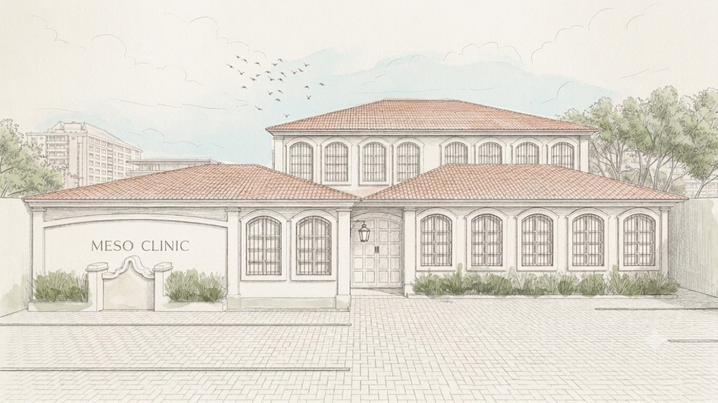 Fachada da Meso Clinic em aquarela